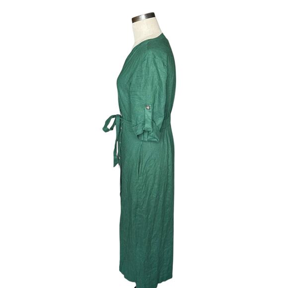 ALEXIA ADMOR Collette Asymmetrical Button Down Belted Linen Midi Dress Size 6 - Picture 3 of 8